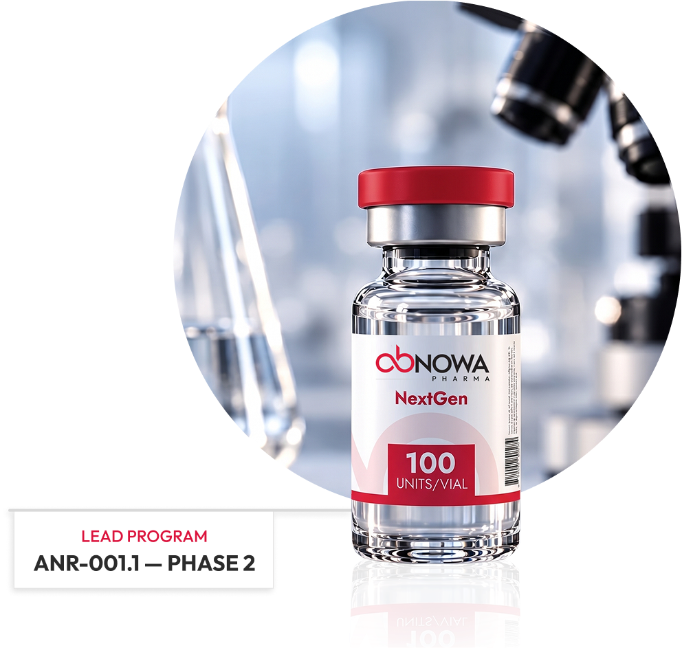 ObNowa Pharma NextGen laboratory vial with ObNowa letterform composition